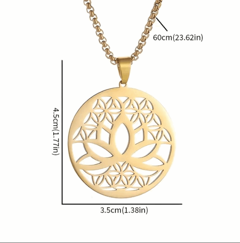 Gold Lotus Flower of Life Pendant Necklace