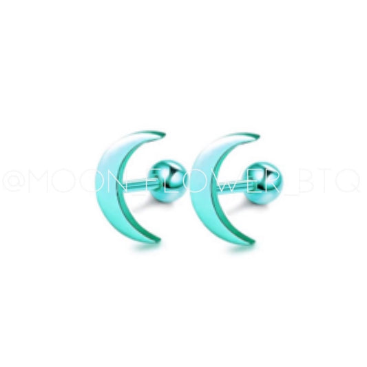 Turquoise Moon Barbell Earrings