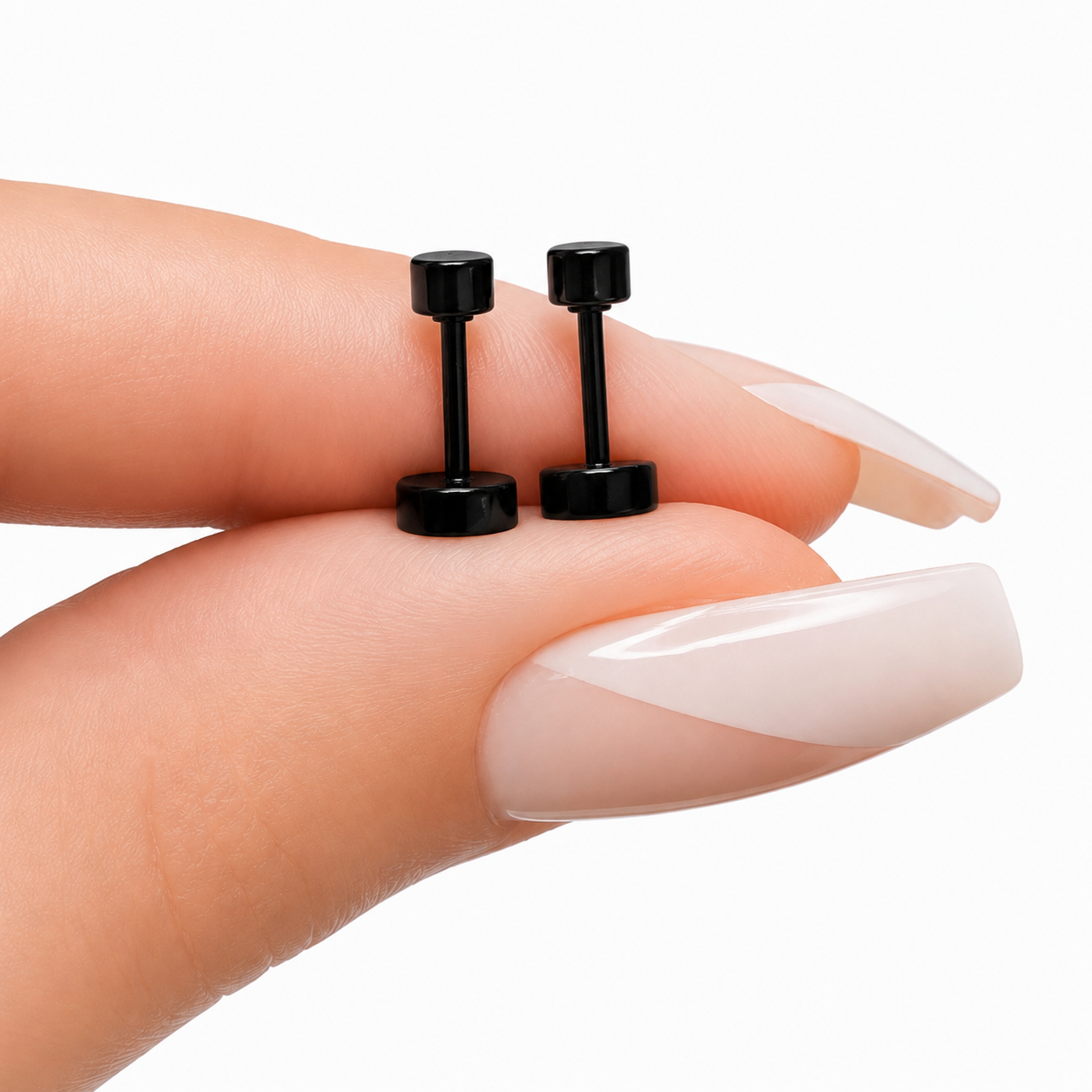 Black Textured Dot Flat Back Stud Earrings
