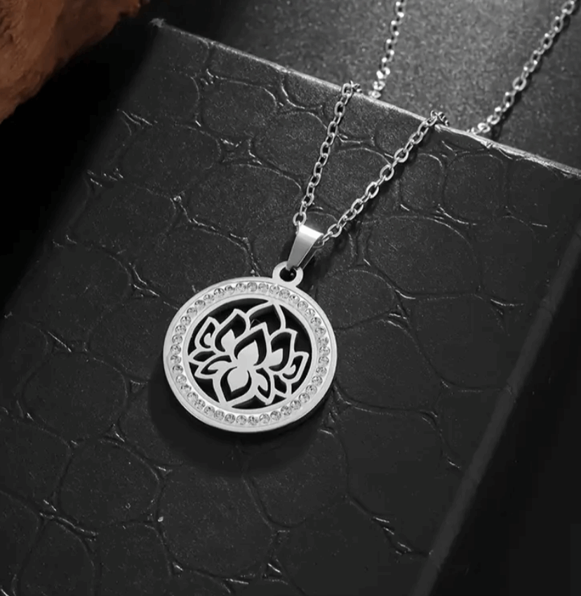 Silver CZ Lotus Flower Pendant Necklace
