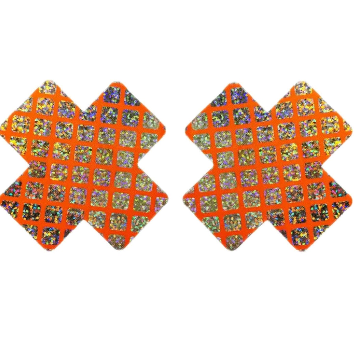 Holographic Glitter Check X Shaped Breast Petal Pasties