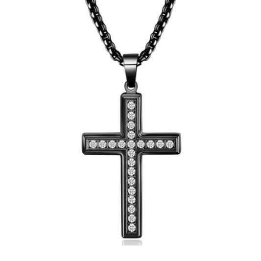 Black CZ Cross Necklace