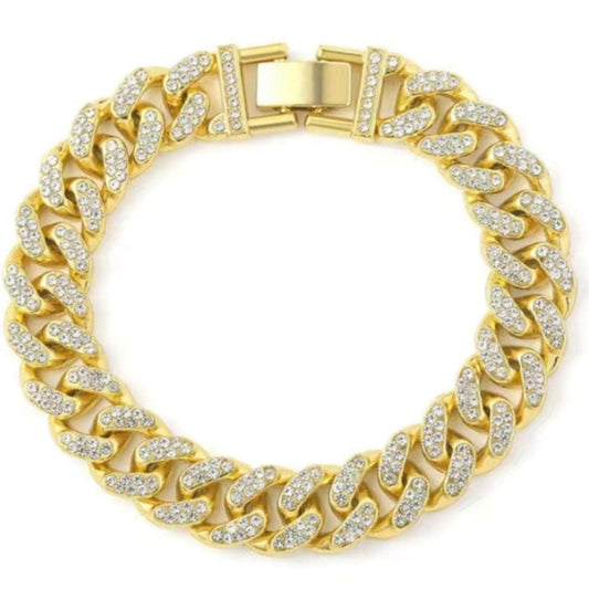 Iced Out Bling Gold Cuban Chain Hip Hop Style Bracelet