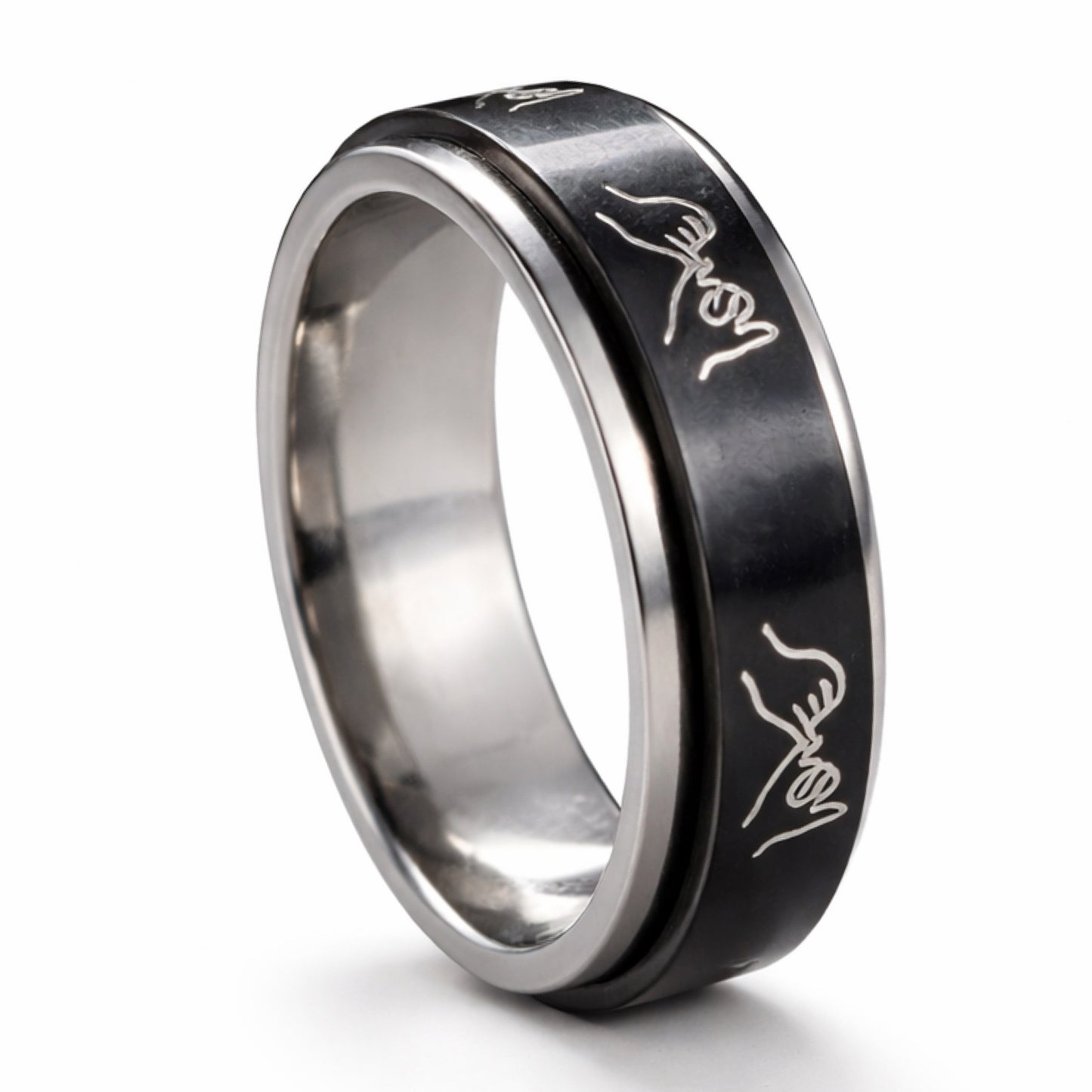 Black Pinky Promise Spinner Ring – Stainless Steel Fidget Band