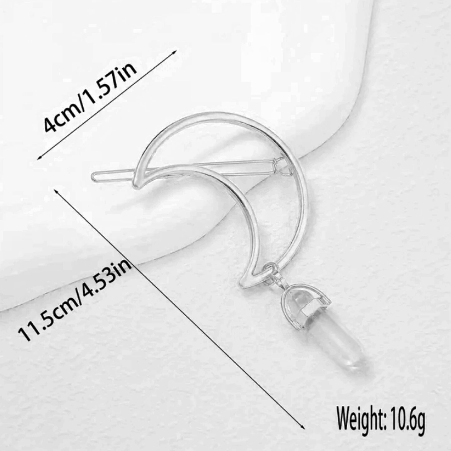 Gold Crescent Moon Hair Clip with Howlite Crystal Pendant – Boho Hair Accessory