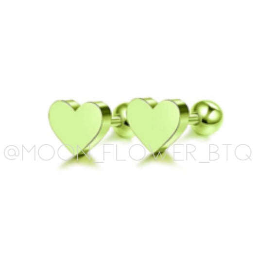 Lime Green Heart Barbell Earrings