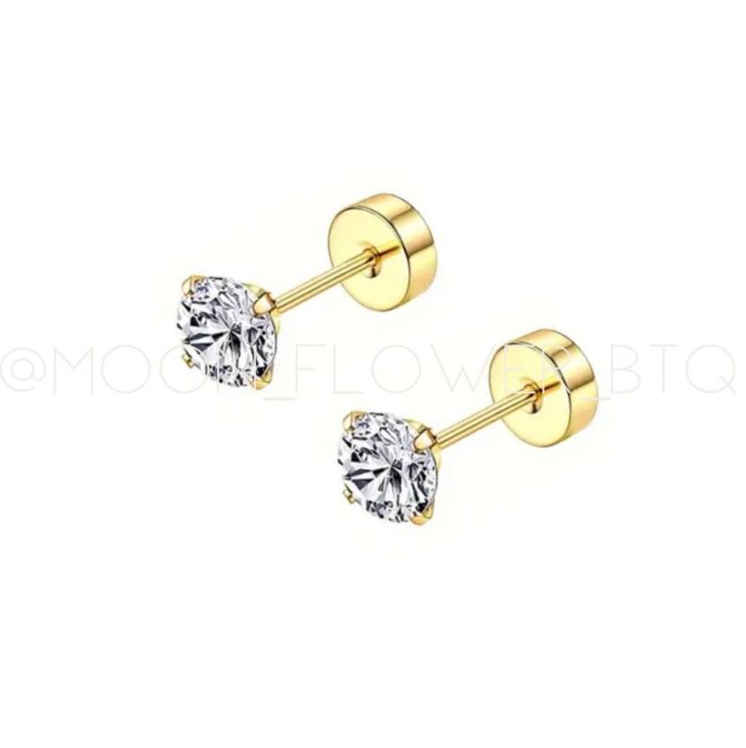 Tiny 4mm Clear CZ Flat Back Earrings | 18k Gold Plated Surgical Steel