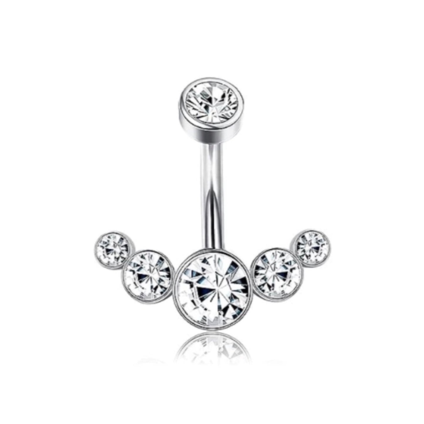 14G Clear CZ Multi Gem Belly Button Ring – Surgical Steel Navel Piercing Jewelry