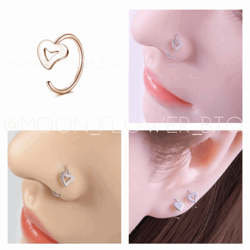 Tiny Rose Gold Heart Cutout Hoop Nose Ring
