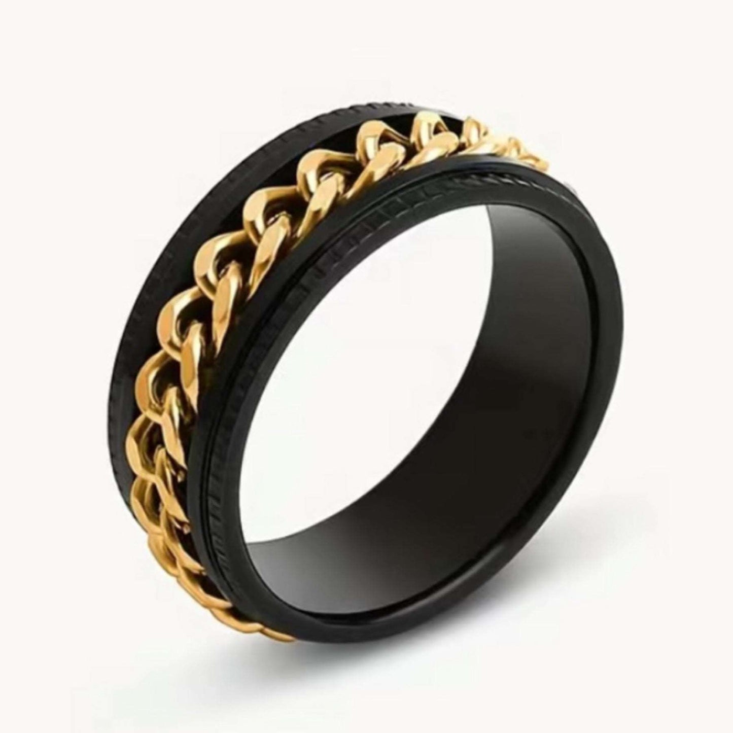 Gold Chain Black Stainless Steel Silver Anxiety Fidget Spinner Ring