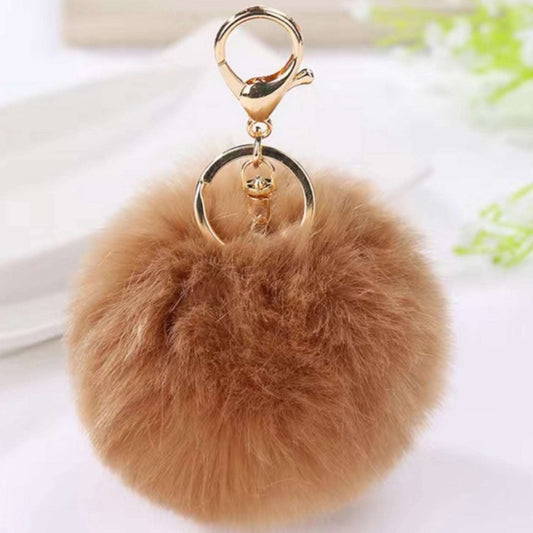 Khaki Soft Faux Fur Pom Pom Keychain Bag Charm