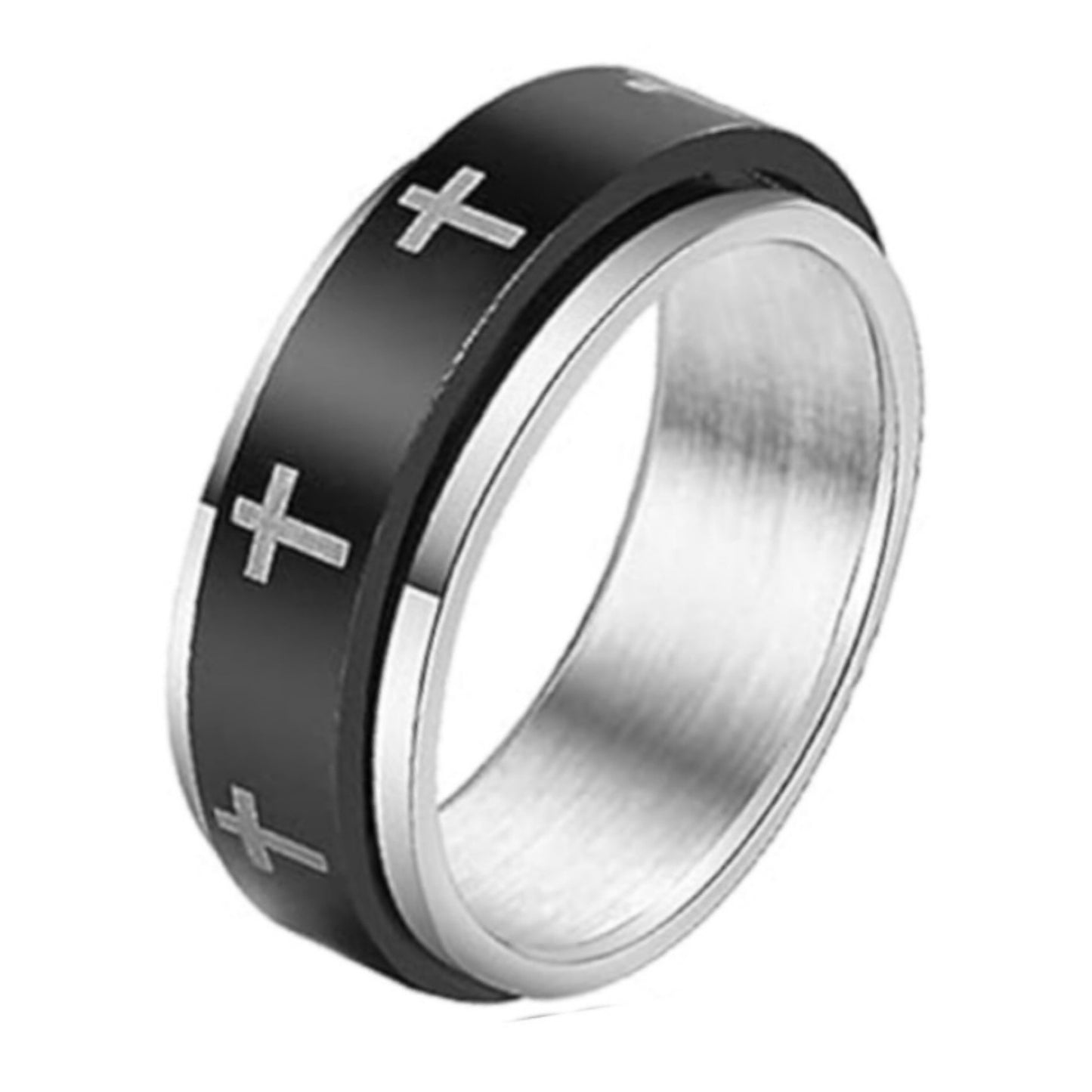 Black Cross Stainless Steel Anxiety Fidget Spinner Ring