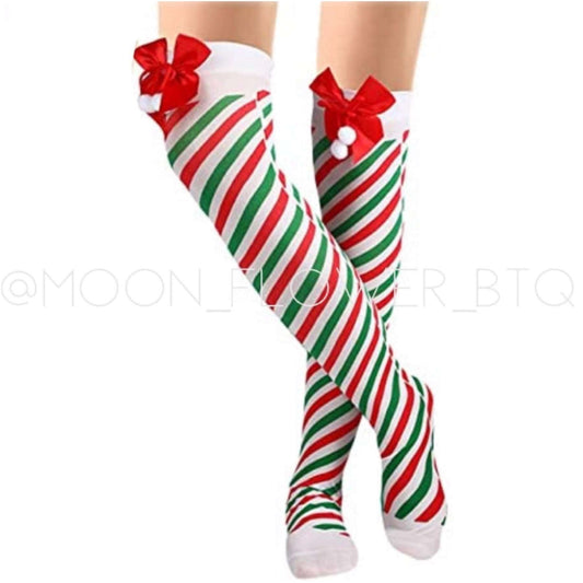 Christmas Candy Striped Over the Knee Thigh High Socks