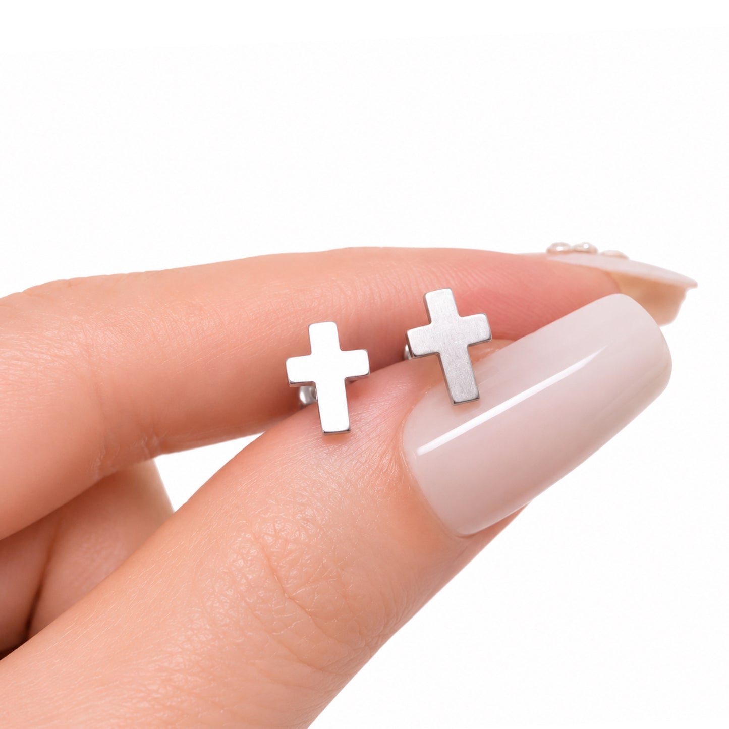 Stainless Steel Cross Flat Back Stud Earrings