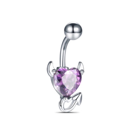 Purple Devil Heart Navel Belly Button Ring