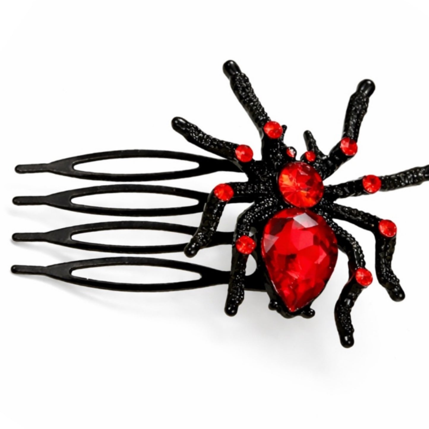Red Crystal Spider Gothic Hair Comb – Black Witchy Rhinestone Statement Clip