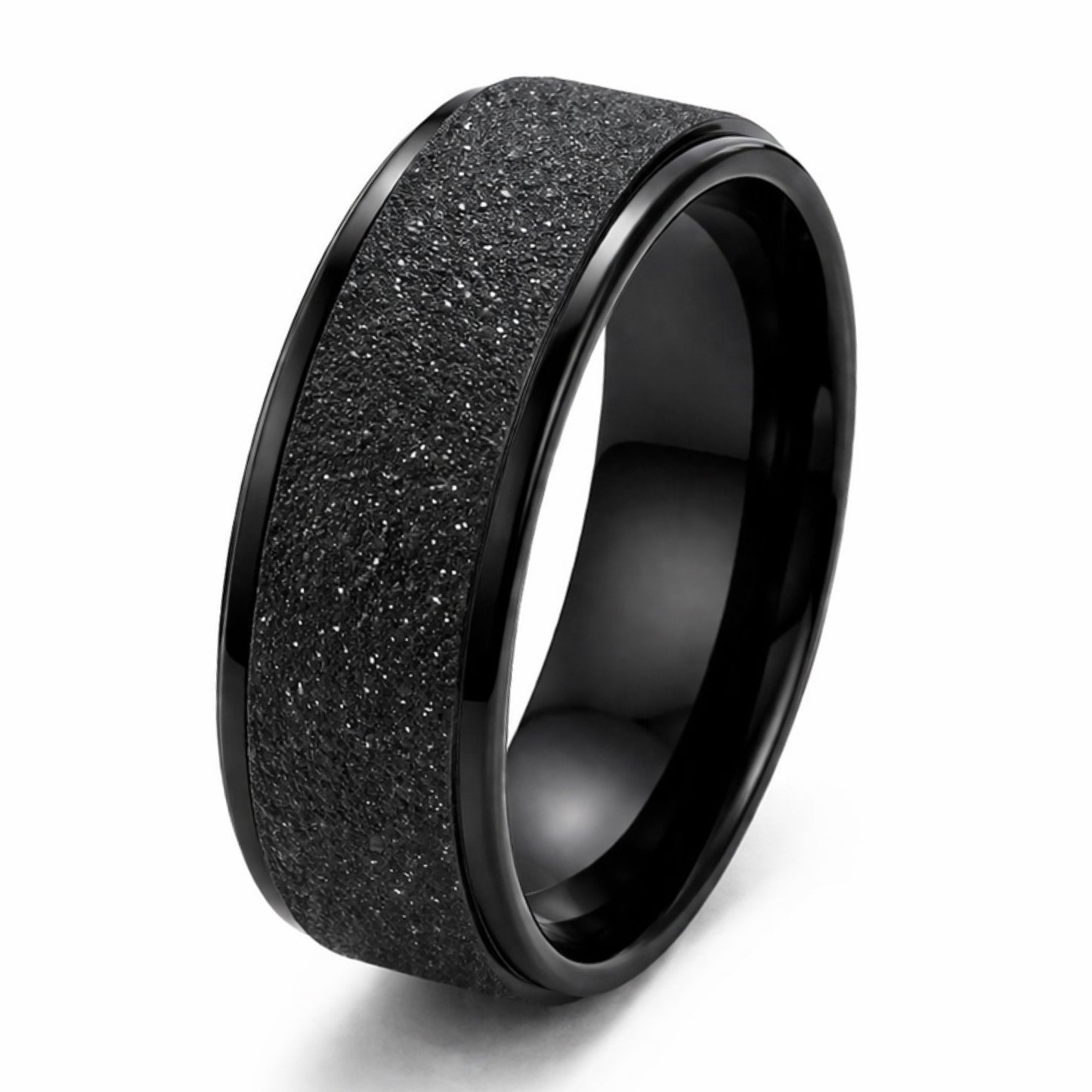 Black Textured Spinner Ring – Stainless Steel Wide Band