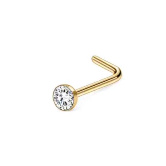 Gold CZ L Shaped Nose Ring