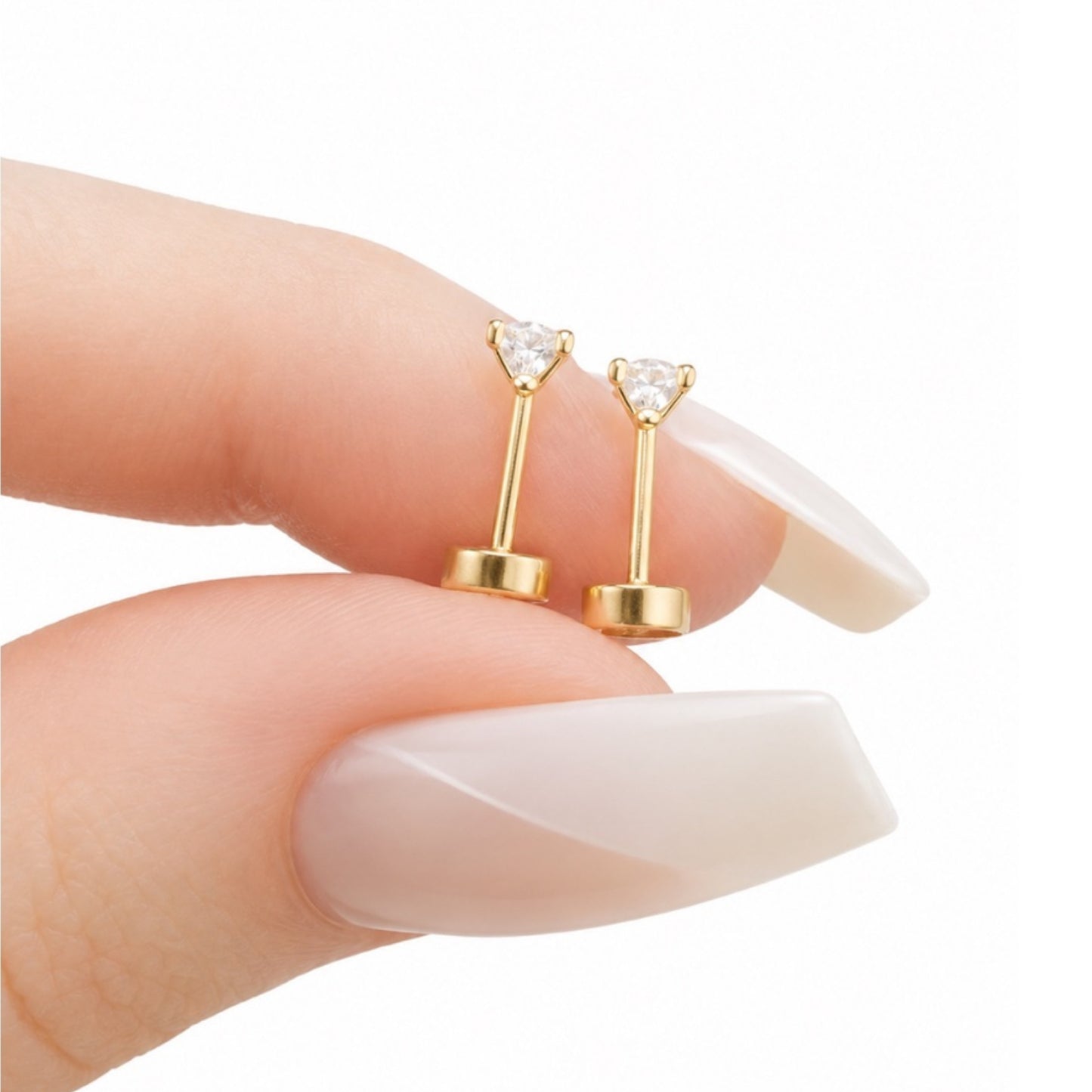 Gold Square CZ Flat Back Stud Earrings