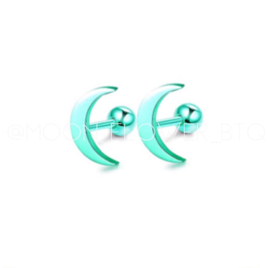 Aqua Moon Barbell Earrings