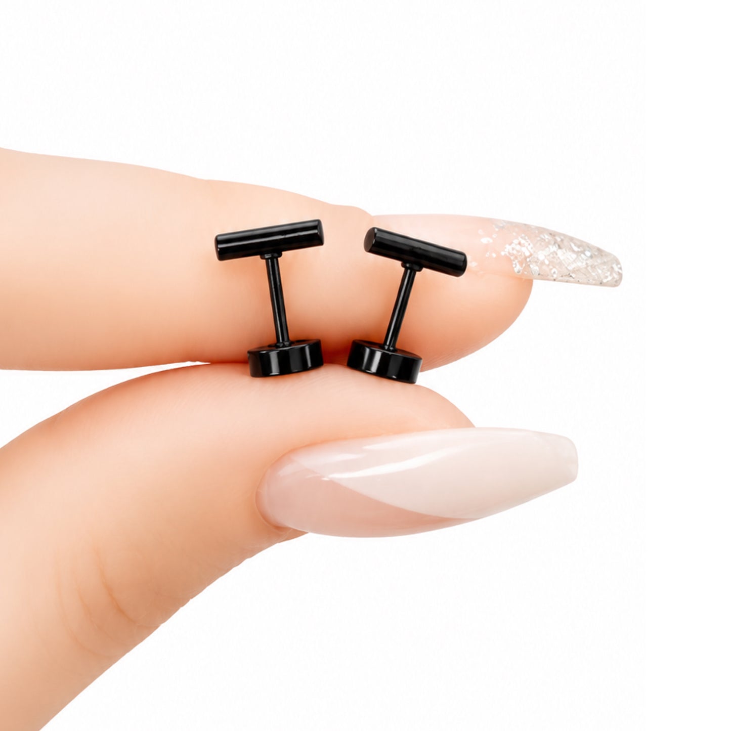 Black Bar Flat Back Stud Earrings