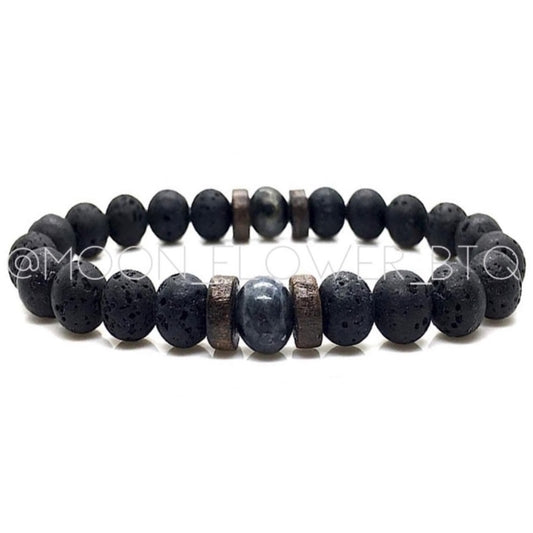 Black Lava Stone Bracelet with Brown Bead Accents
