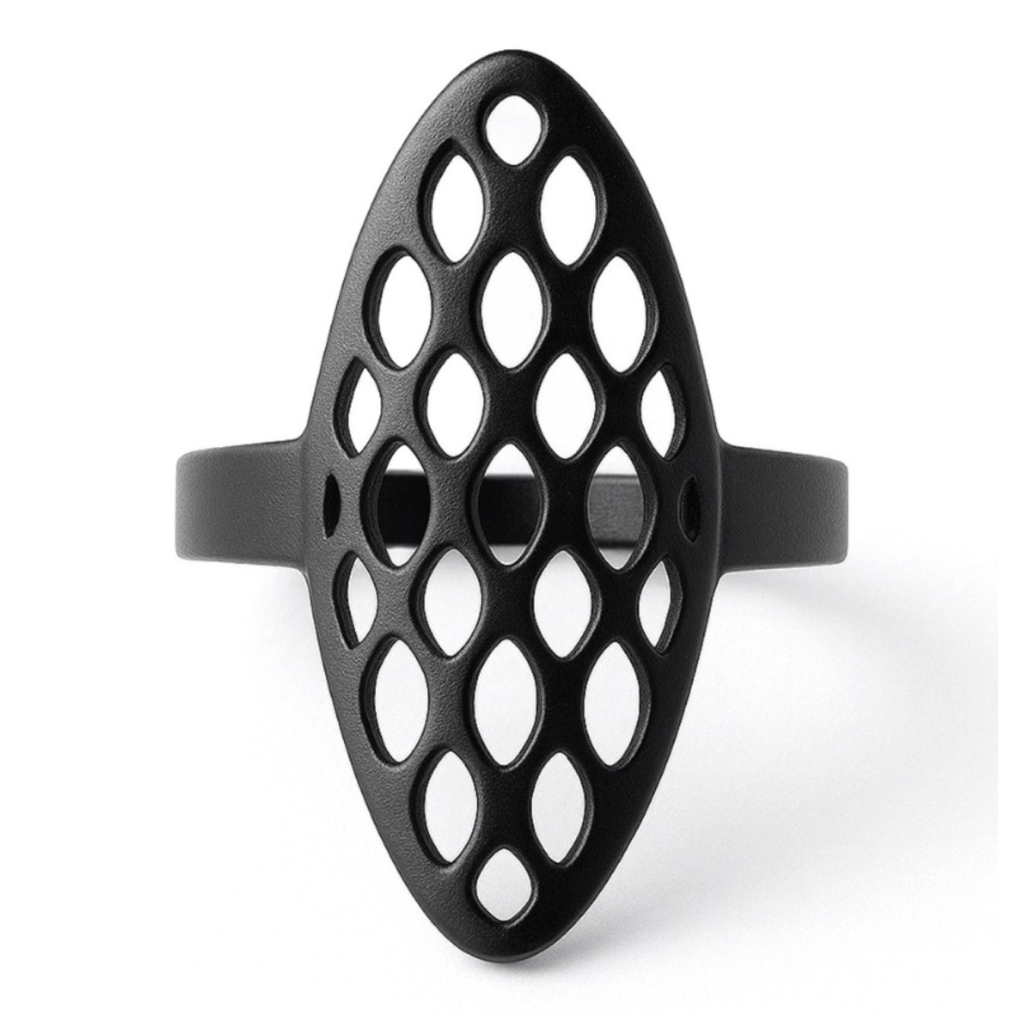 Black Geometric Stainless Steel Cutout Shield Ring