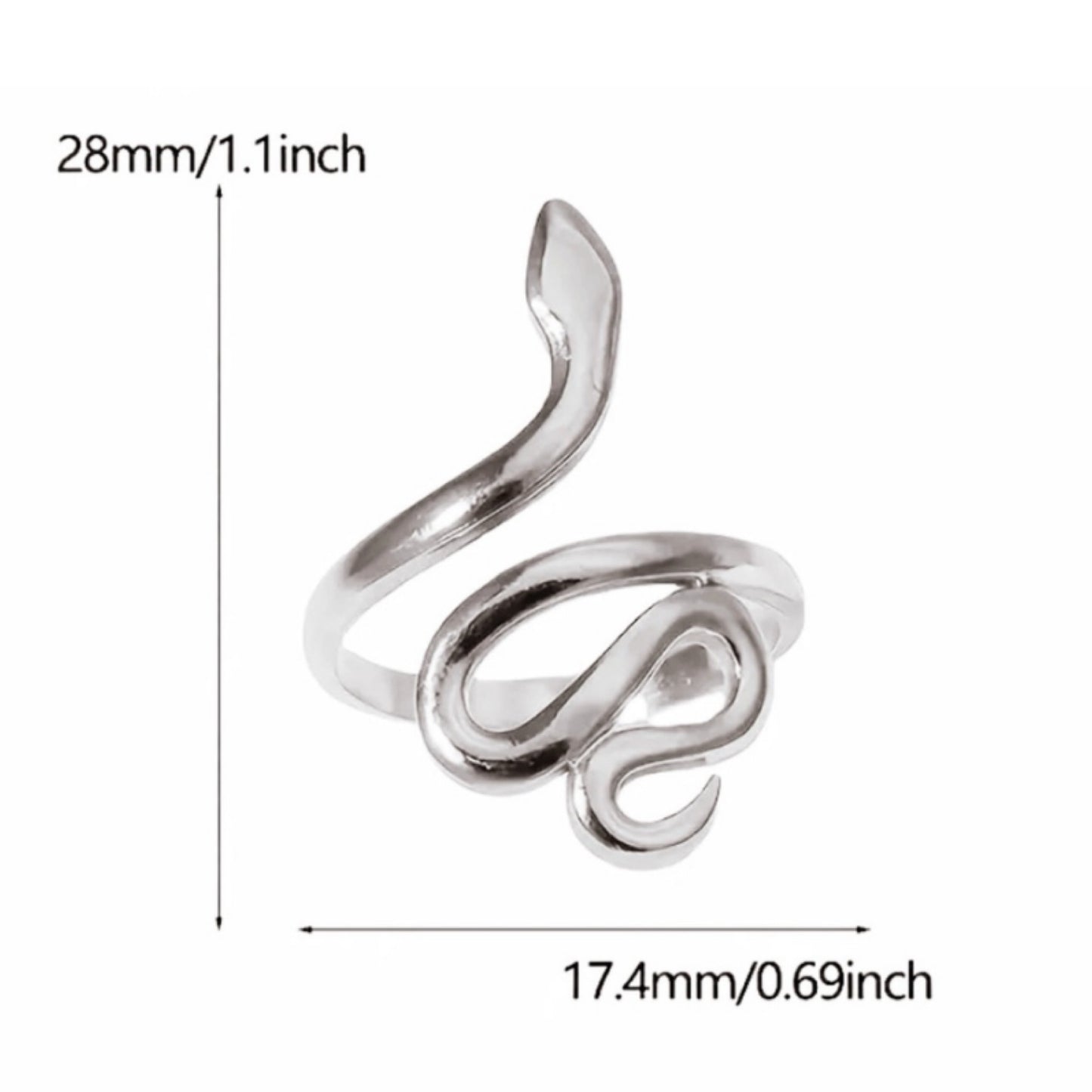 Silver Snake Adjustable Cuff Ring – Serpent Wrap Design