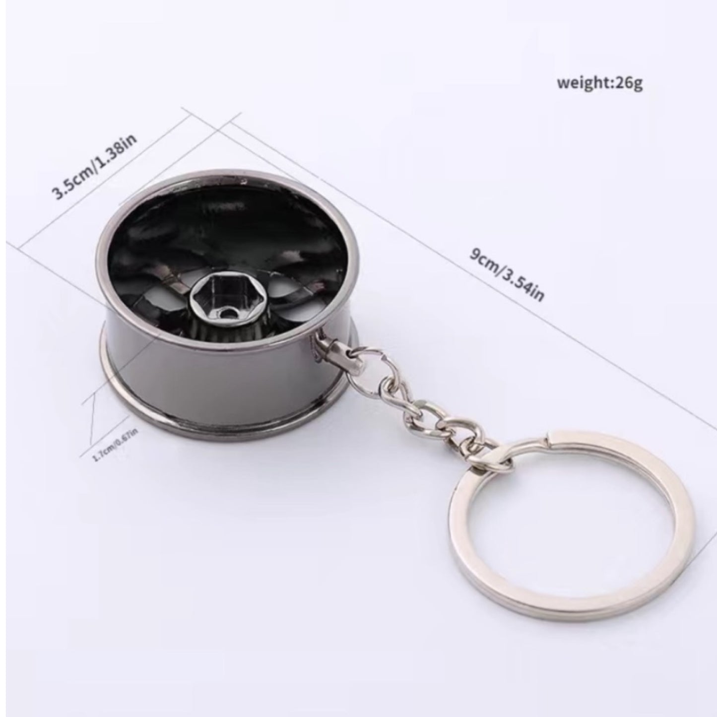 Gunmetal Car Wheel Keychain | Spoke Rim Design Silver Key Ring