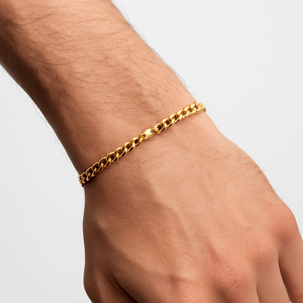 Men’s Gold Plated Curb Chain Bracelet – Classic Cuban Link Style