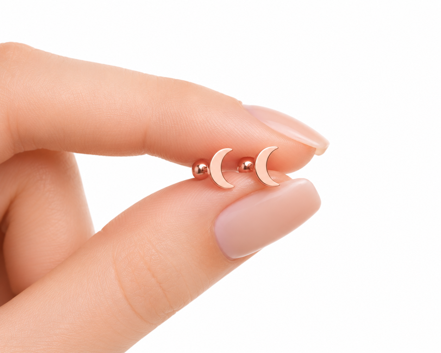 Rose Gold Moon Barbell Earrings – 18G