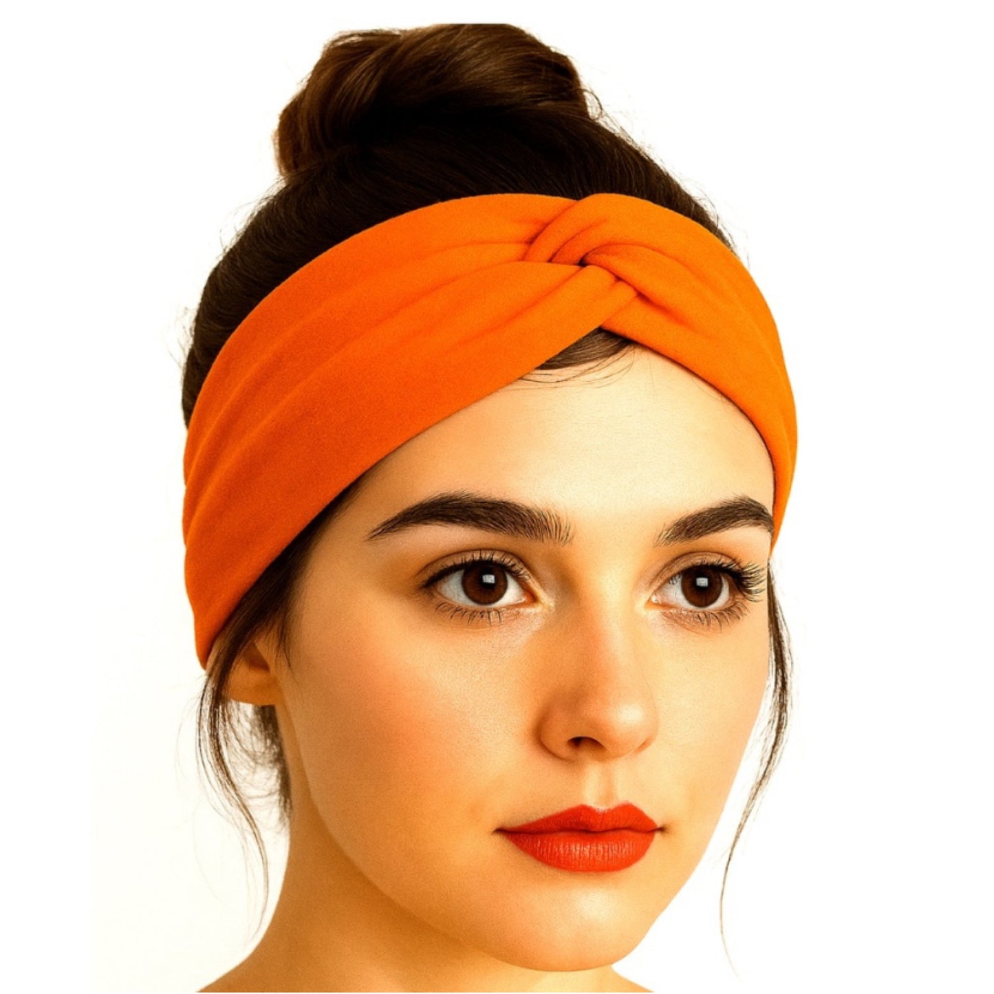 Bright Orange Twist Knot Headband – Turban Style Stretch Hair Wrap