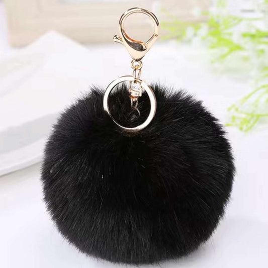 Black Soft Faux Fur Pom Pom Keychain Bag Charm