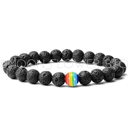 Lava Stone Rainbow Bead Bracelet