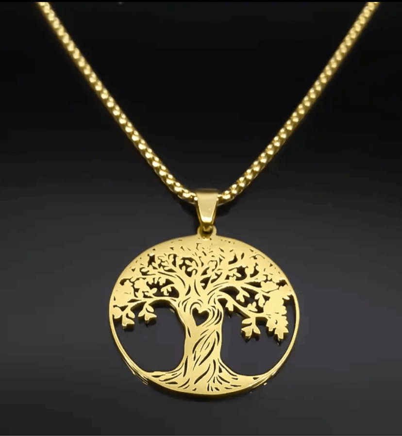 18k Gold Tree of Life Heart Pendant Necklace