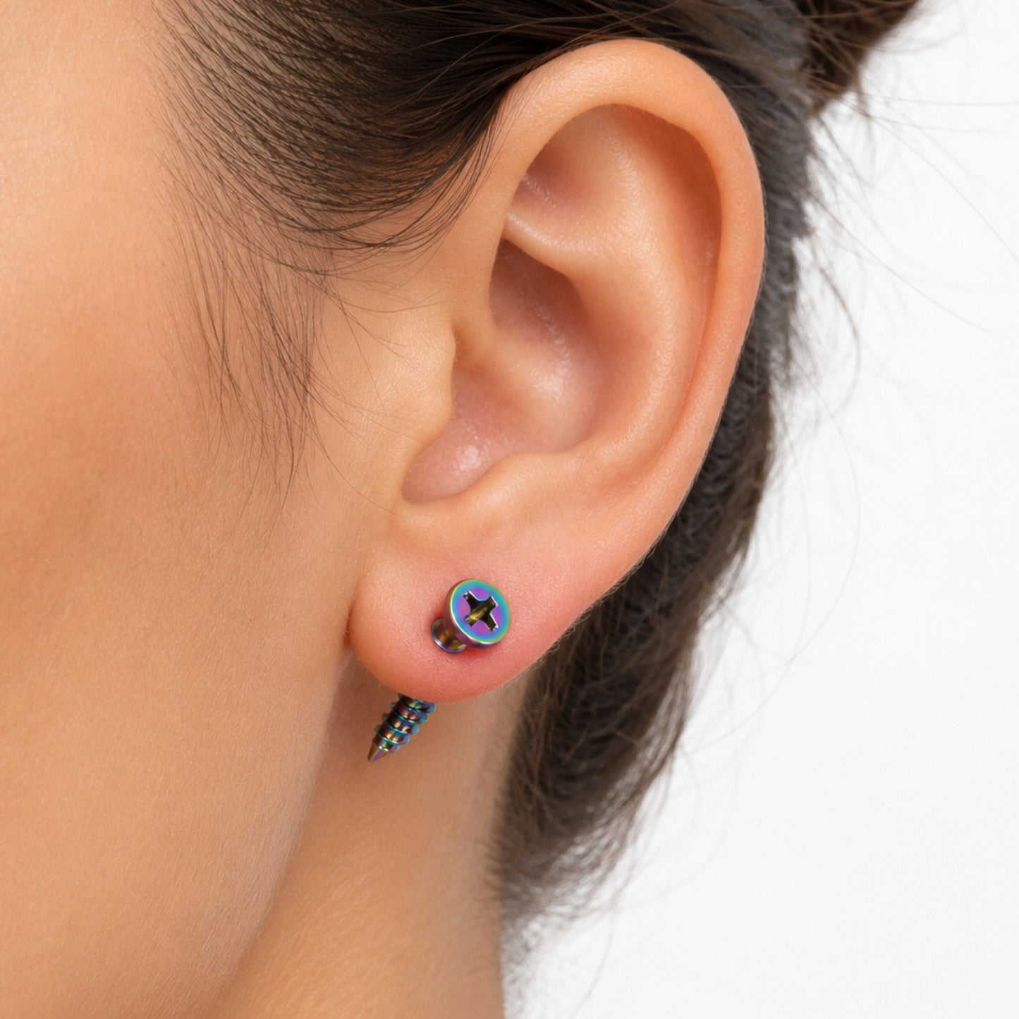 Oil Slick Rainbow Screw Stud Earrings