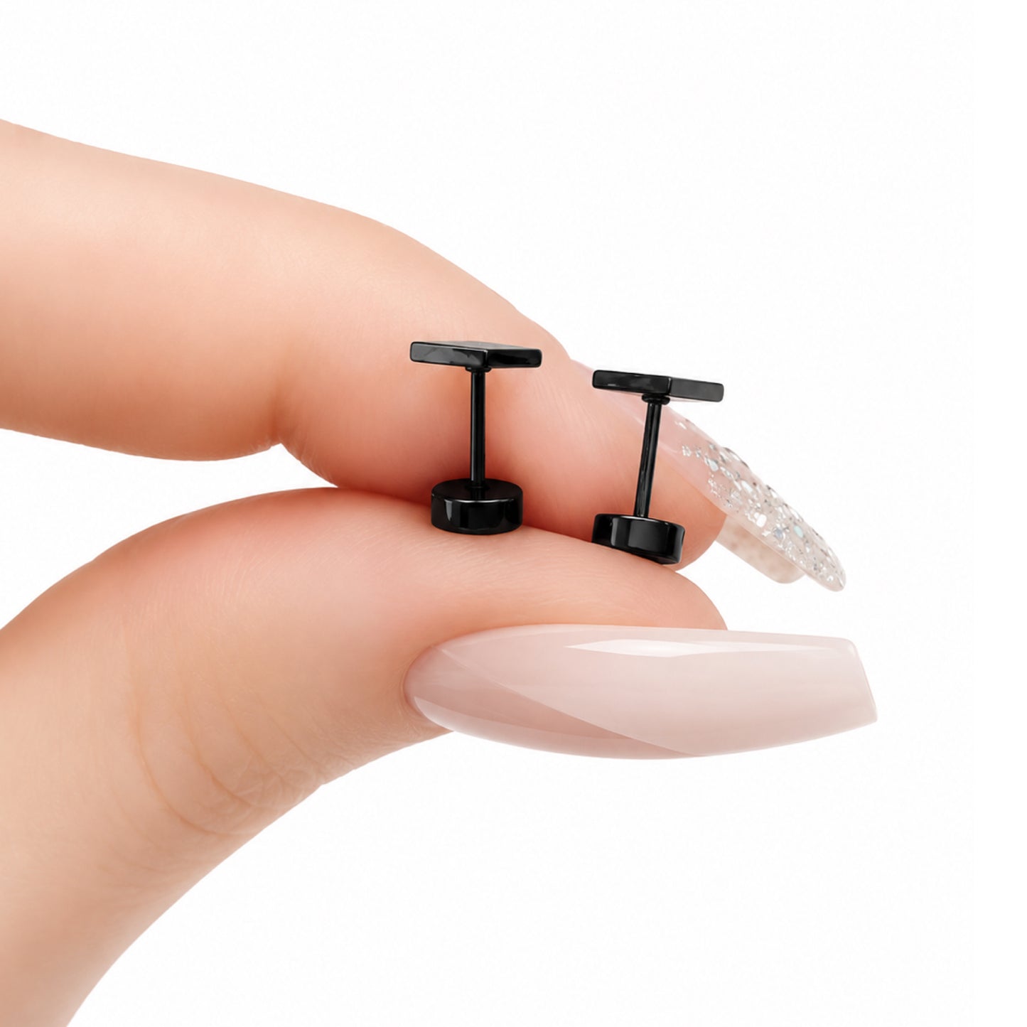 Tiny Black Lightning Bolt Flat Back Stud Earrings