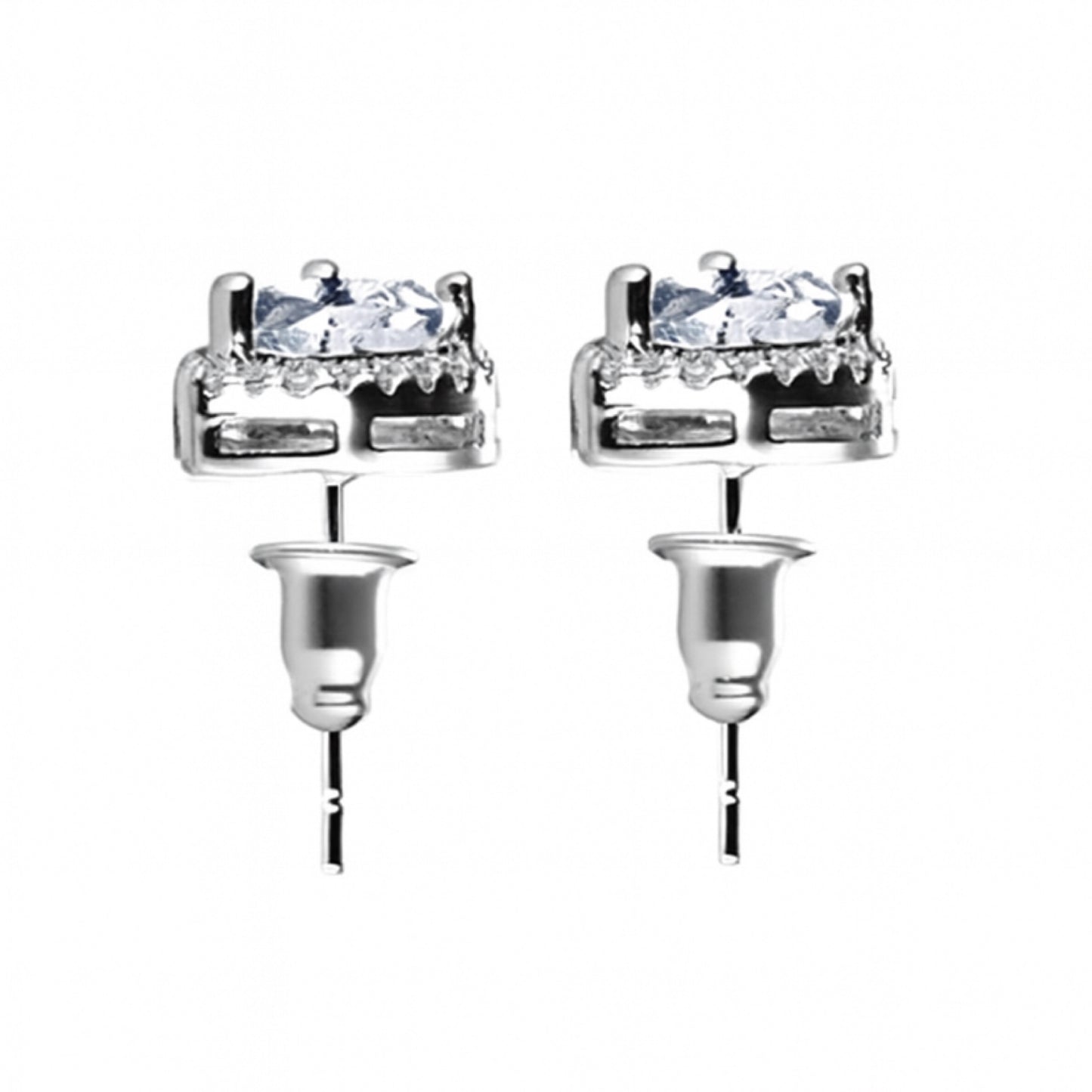 Pear Teardrop Halo CZ Stud Earrings | 18k White Gold Stainless | Hypoallergenic