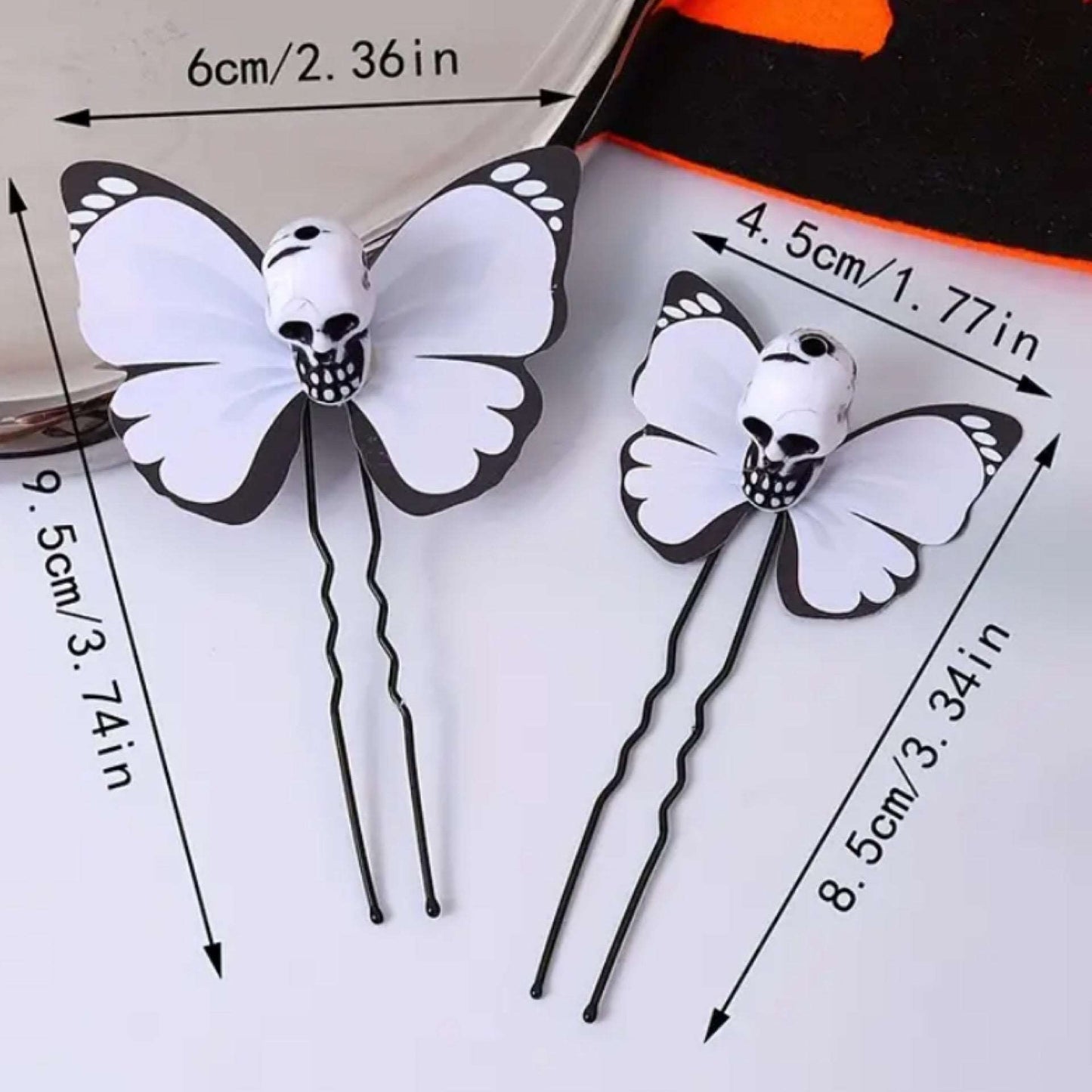 Goth Skull Butterfly Hair Pin Set