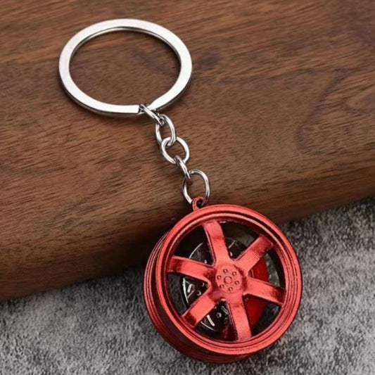 Red Car Tire Rim Keychain