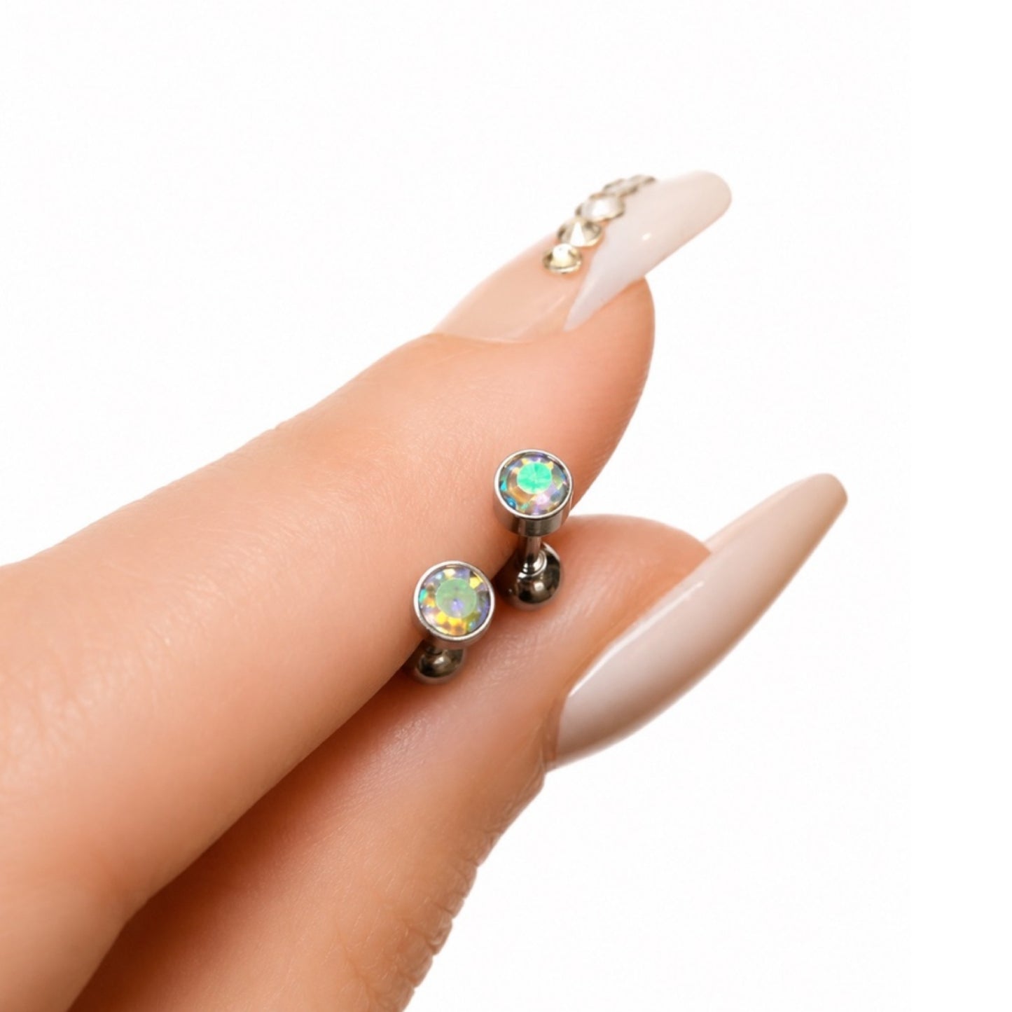 Iridescent CZ Stainless Steel Barbell Earrings 18G