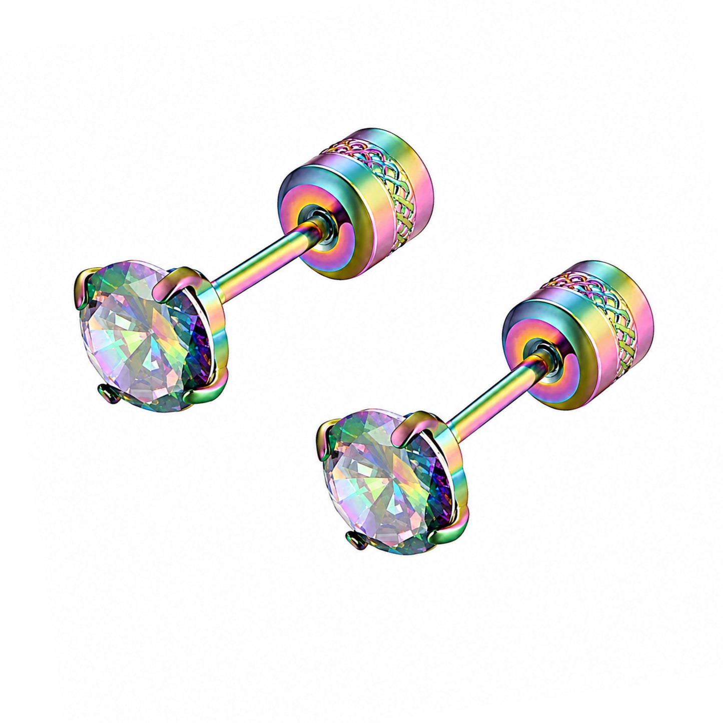 Rainbow CZ Double Ended Stud Earrings