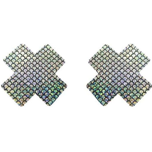 Holographic Glittery Rainbow Fish Scale X Shaped Breast Petal Pasties