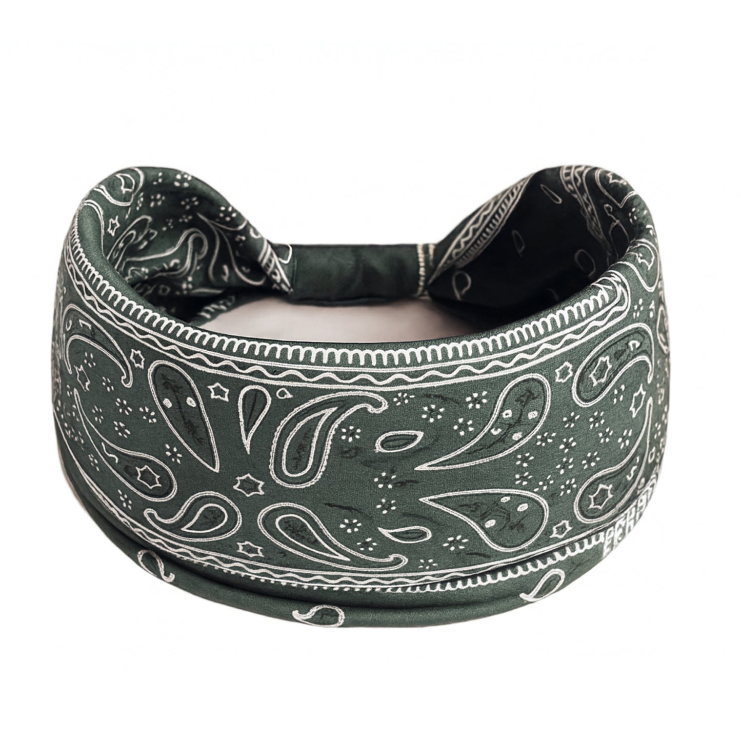 Dark Green Paisley Knot Headband – Wide Stretch Turban Style Hair Wrap
