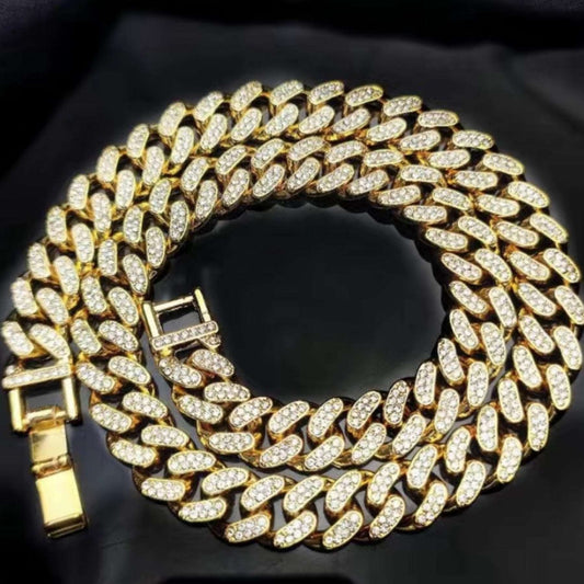 Iced Out Bling Cuban Chain Hip Hop Style Necklace