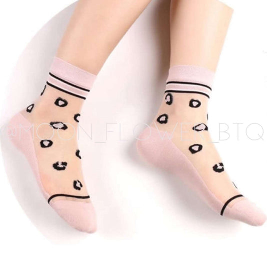 Pink Leopard Print Mesh Socks