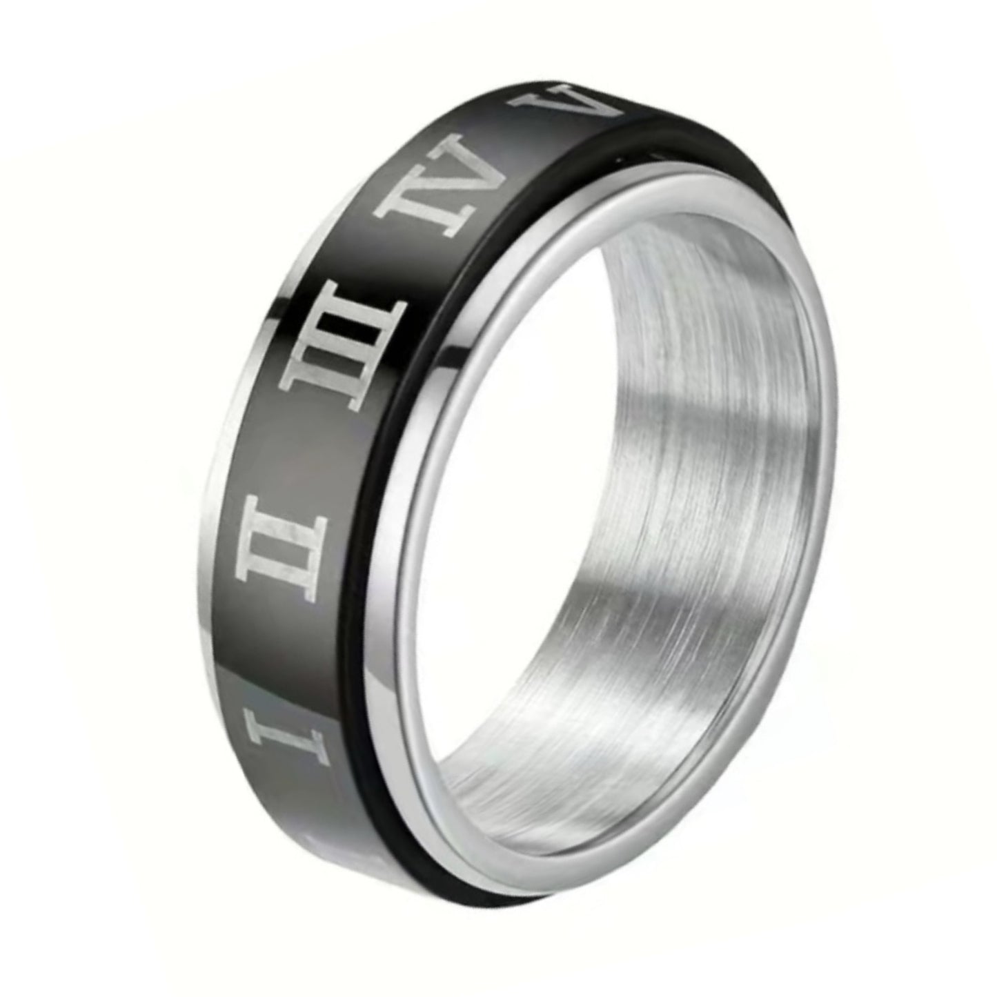 Black Roman Numeral Anxiety Fidget Spinner Ring
