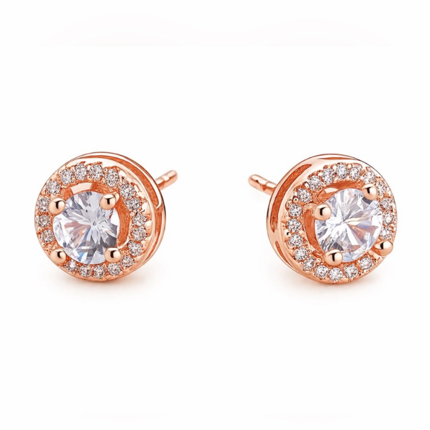 Rose Gold CZ Halo Stud Earrings