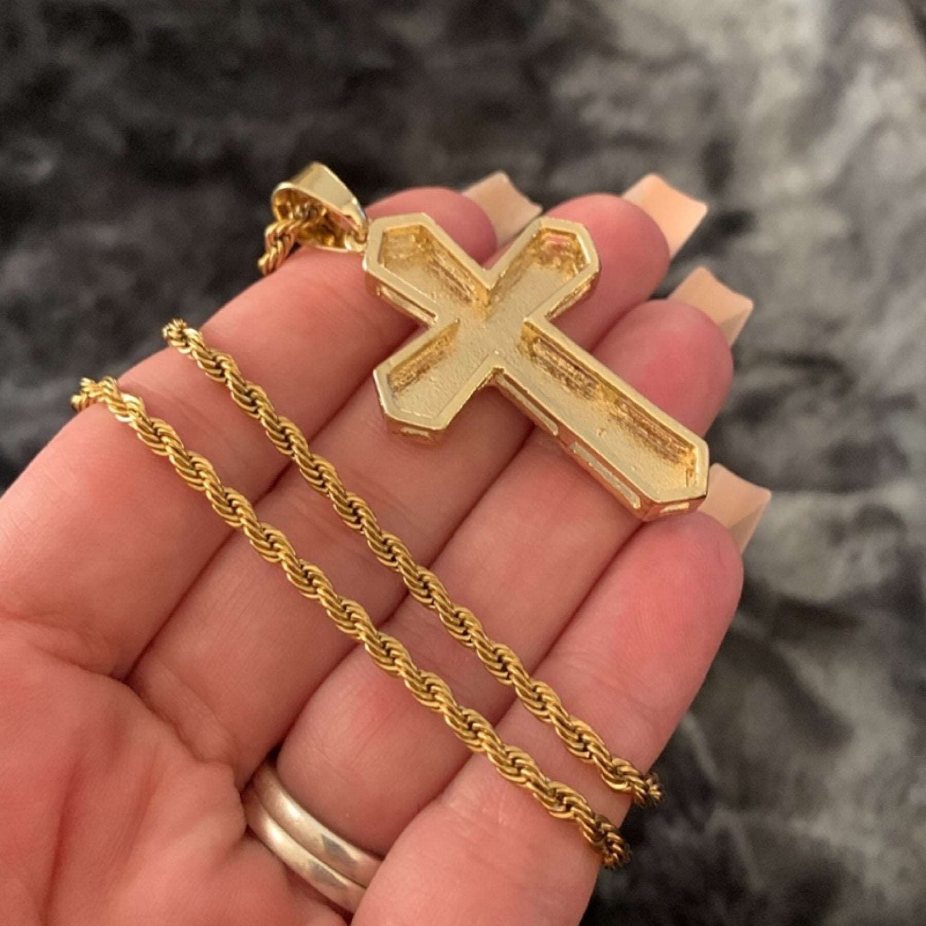 Gold CZ Covered Cross Necklace