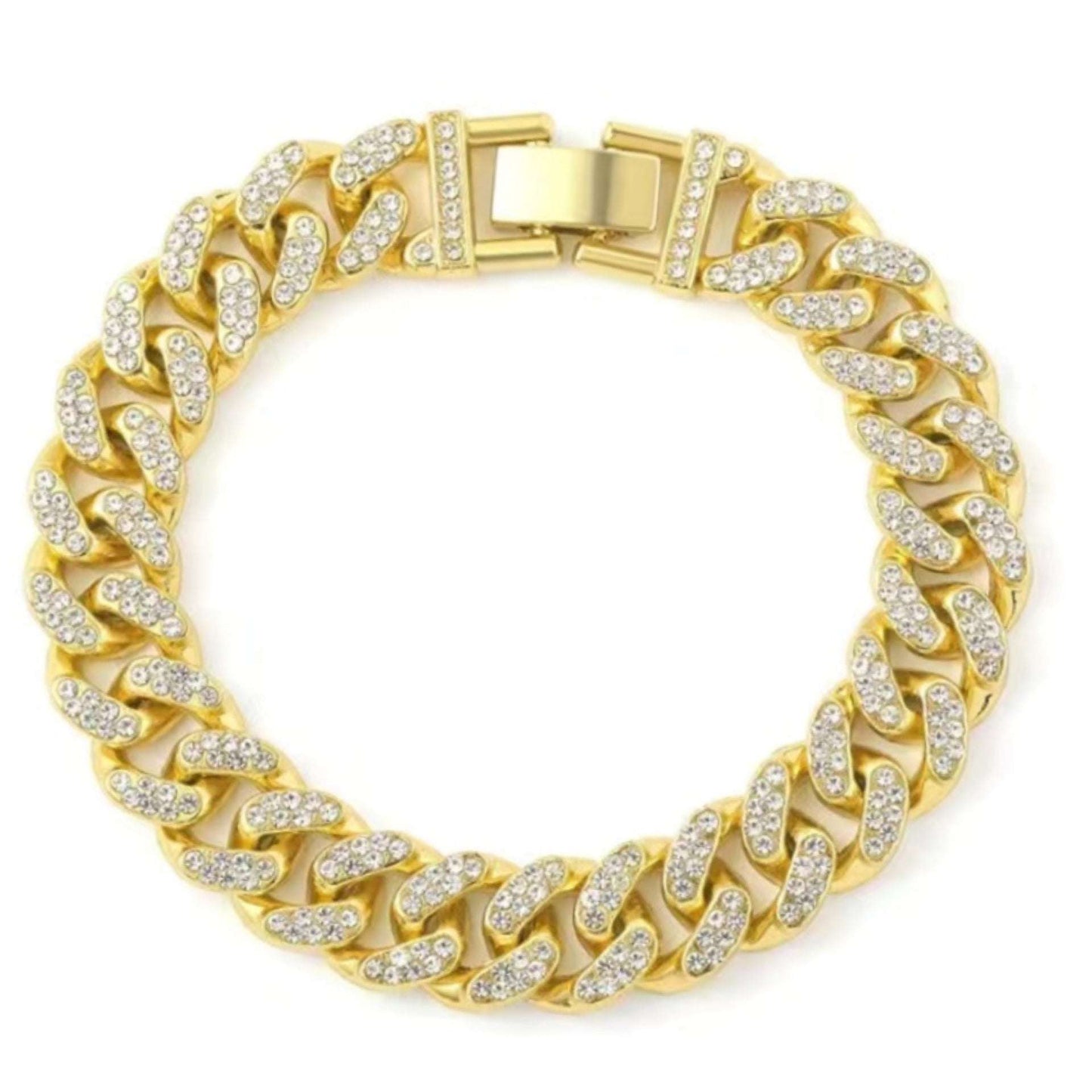 Iced Out Bling Gold Cuban Chain Hip Hop Style Bracelet